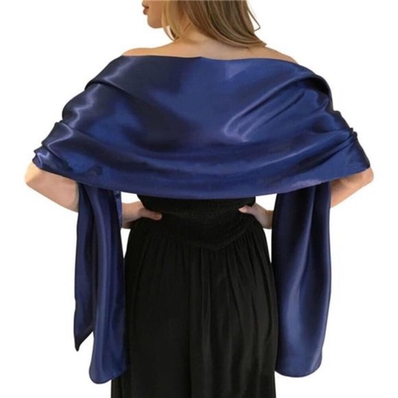 Satin Shawls Wraps Navy Blue - Picture 1 of 2
